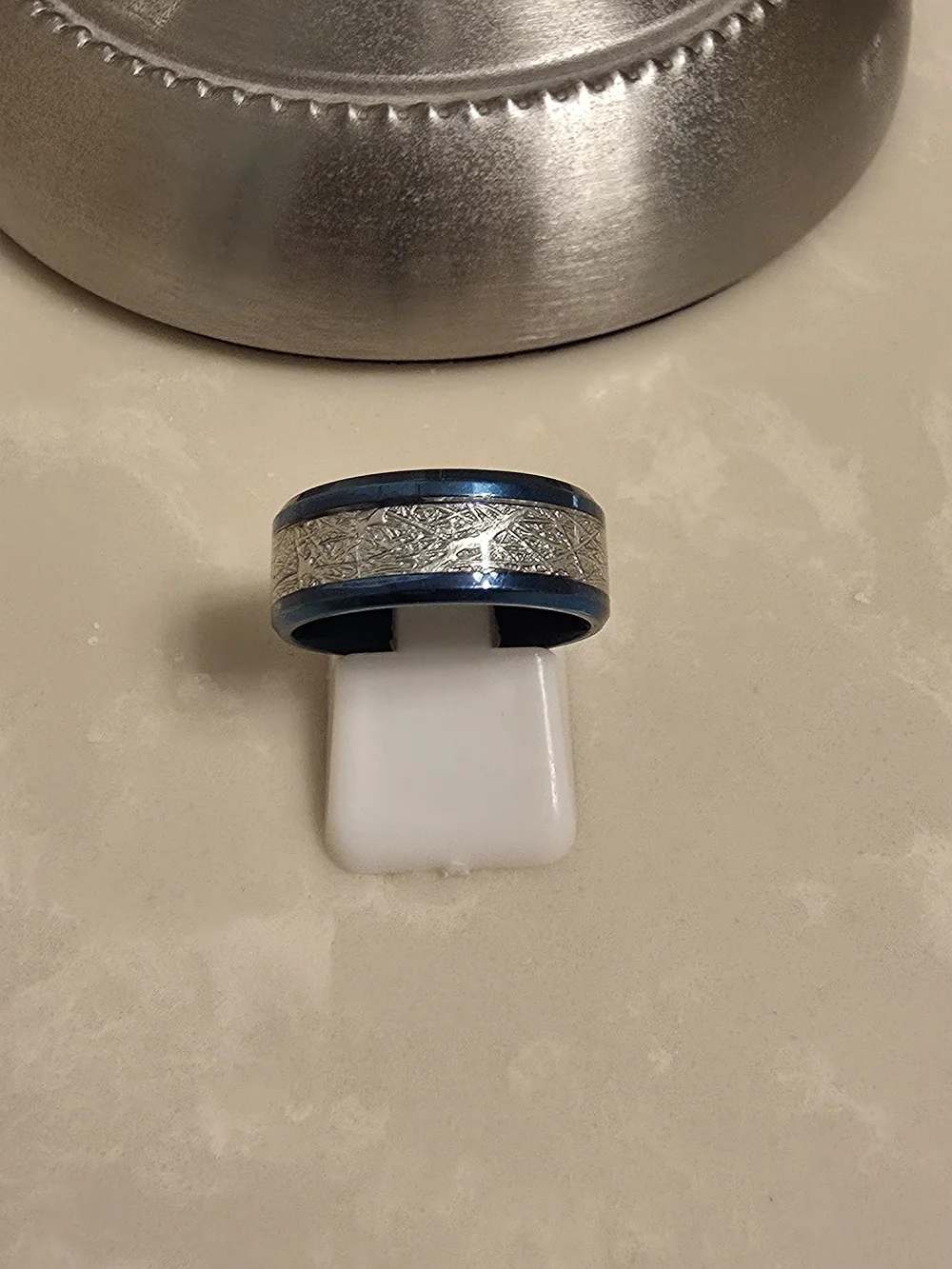 Men's Blue and Brushed Silver Ring Band - Size 7